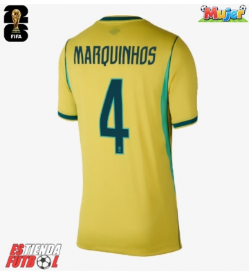 Brasil Marquinhos #4 Primera Equipación Mujer Mundial 2026 Manga Corta